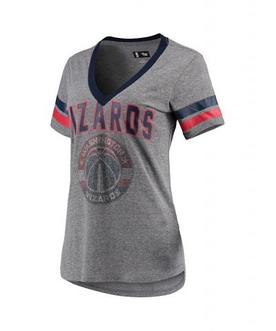 Women's Gray and Red Washington Wizards Walk Off Crystal Applique Logo V-Neck T-shirt Gray, Red $24.63 Tops