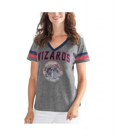 Women's Gray and Red Washington Wizards Walk Off Crystal Applique Logo V-Neck T-shirt Gray, Red $24.63 Tops