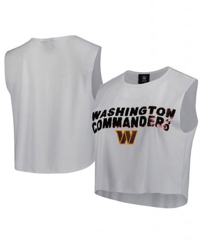 Women's White Washington Commanders Sequin Tri-Blend Cropped Tank Top White $21.00 Tops