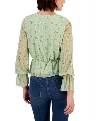 Crave Frame Juniors' Floral-Print Surplice Ruffled-Hem Top Green $17.99 Tops