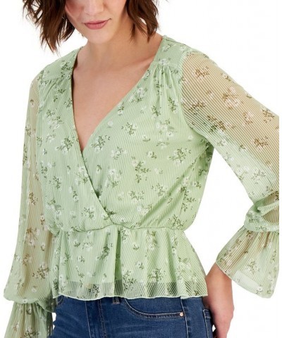 Crave Frame Juniors' Floral-Print Surplice Ruffled-Hem Top Green $17.99 Tops