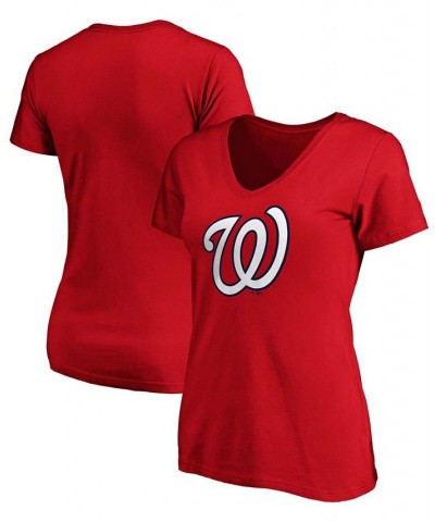 Women's Red Washington Nationals Core Official Logo V-Neck T-shirt Red $21.59 Tops