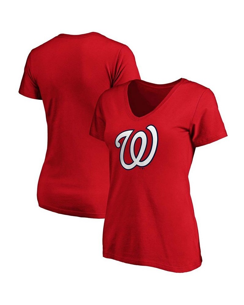 Women's Red Washington Nationals Core Official Logo V-Neck T-shirt Red $21.59 Tops