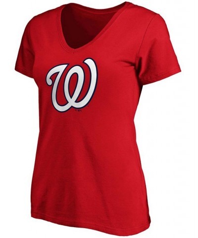 Women's Red Washington Nationals Core Official Logo V-Neck T-shirt Red $21.59 Tops