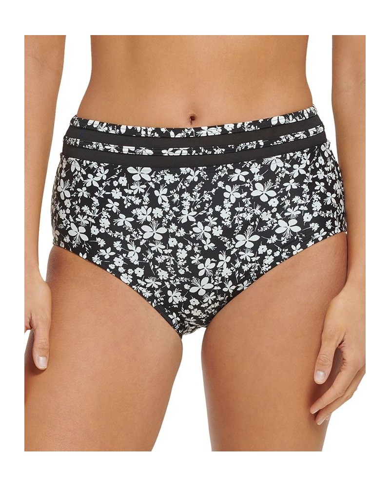 Women's Floral-Print High-Waist Swim Bottoms Black $30.60 Swimsuits