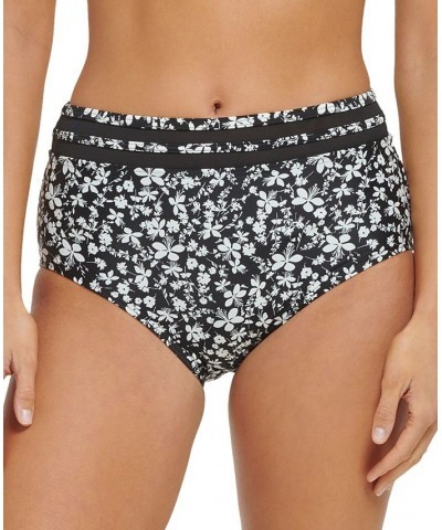 Women's Floral-Print High-Waist Swim Bottoms Black $30.60 Swimsuits