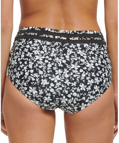 Women's Floral-Print High-Waist Swim Bottoms Black $30.60 Swimsuits