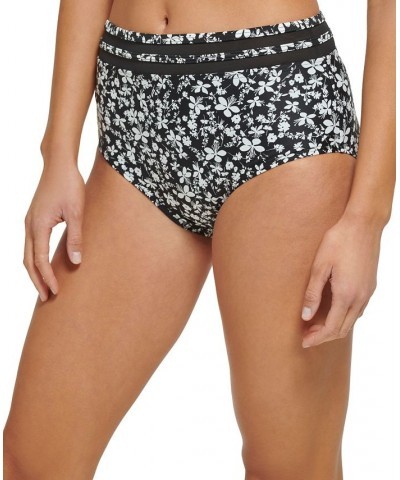 Women's Floral-Print High-Waist Swim Bottoms Black $30.60 Swimsuits