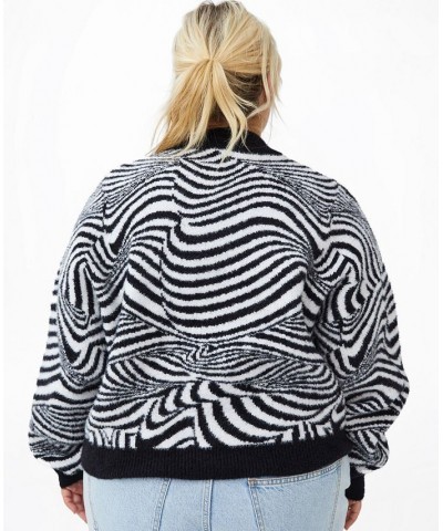 Trendy Plus Size Fluffy Optical Sweater Swirl Geo Black And White $19.03 Sweaters