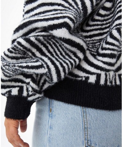 Trendy Plus Size Fluffy Optical Sweater Swirl Geo Black And White $19.03 Sweaters