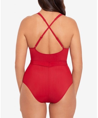 Jelly Beans Cinch Belted Ruffle Tummy Control One-Piece Swimsuit Cayenne $58.96 Swimsuits