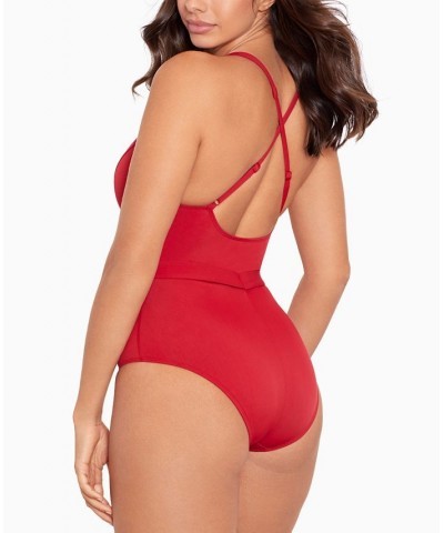 Jelly Beans Cinch Belted Ruffle Tummy Control One-Piece Swimsuit Cayenne $58.96 Swimsuits