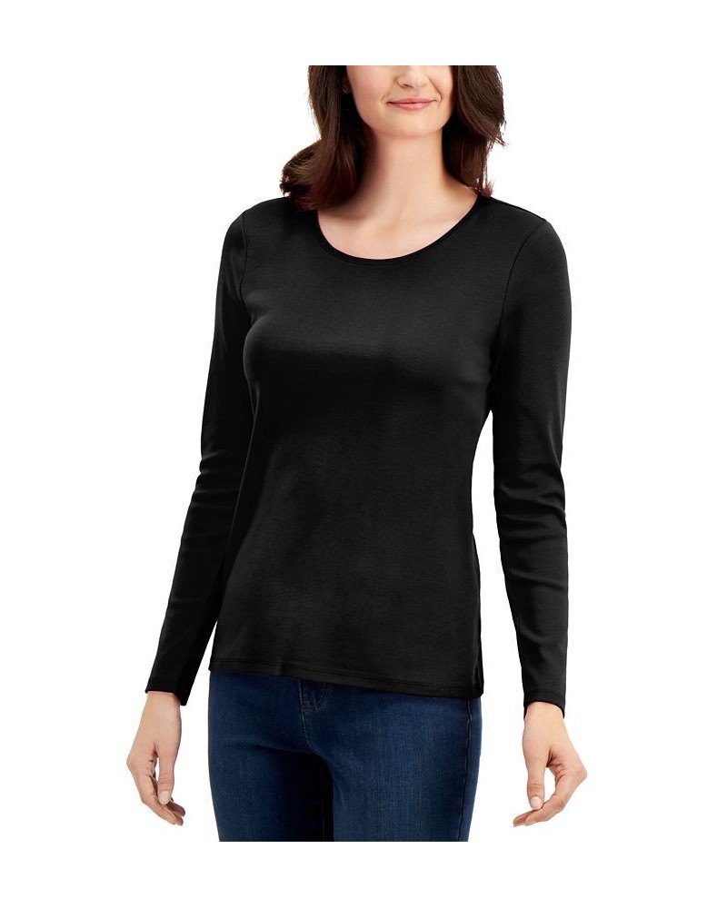 Petite Solid Long-Sleeve Crewneck Top Black $11.75 Tops