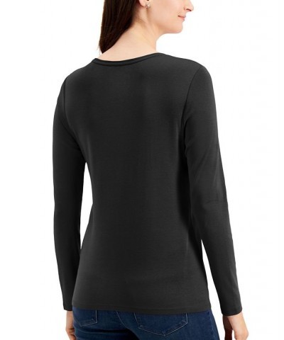 Petite Solid Long-Sleeve Crewneck Top Black $11.75 Tops