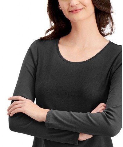 Petite Solid Long-Sleeve Crewneck Top Black $11.75 Tops