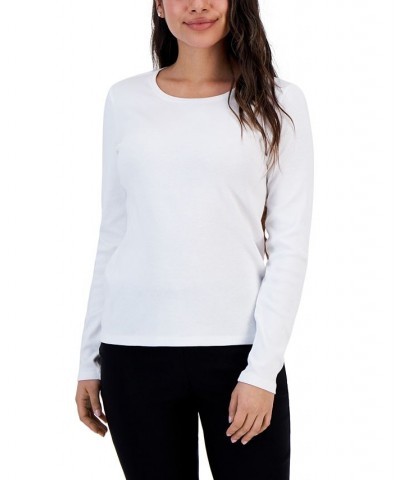 Petite Solid Long-Sleeve Crewneck Top Black $11.75 Tops