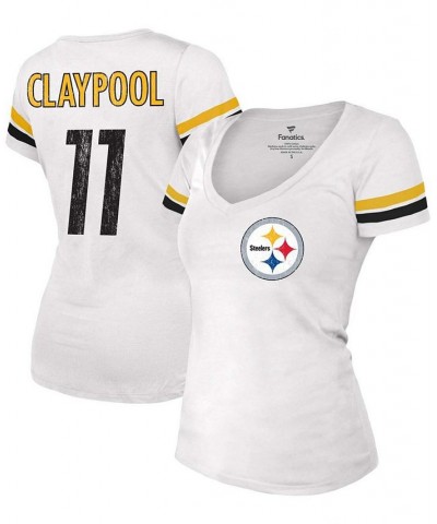 Women's Chase Claypool White Pittsburgh Steelers Name Number V-Neck T-shirt White $26.00 Tops