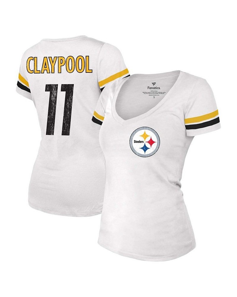 Women's Chase Claypool White Pittsburgh Steelers Name Number V-Neck T-shirt White $26.00 Tops