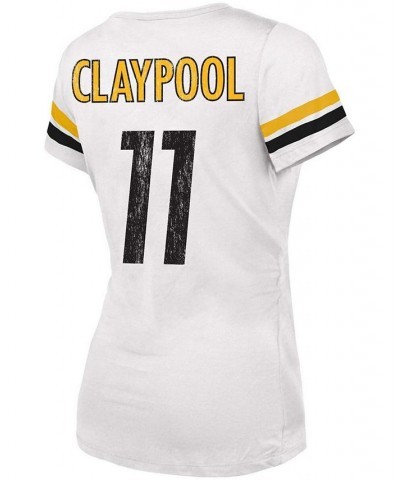 Women's Chase Claypool White Pittsburgh Steelers Name Number V-Neck T-shirt White $26.00 Tops