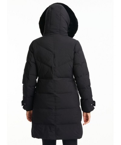 Women's Faux-Fur-Collar Hooded Puffer Coat Black $103.20 Coats