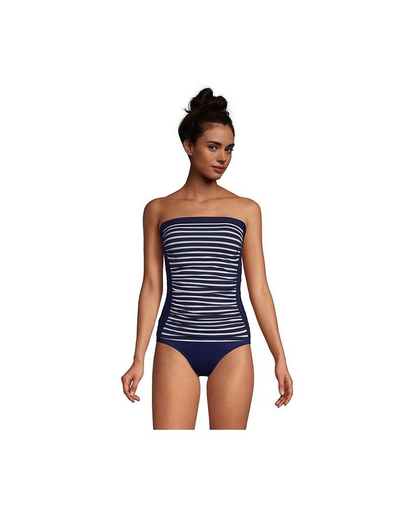Women's Long Bandeau Tankini Swimsuit Top with Removable Adjustable Straps Deep Sea/Media Stripe $47.40 Swimsuits