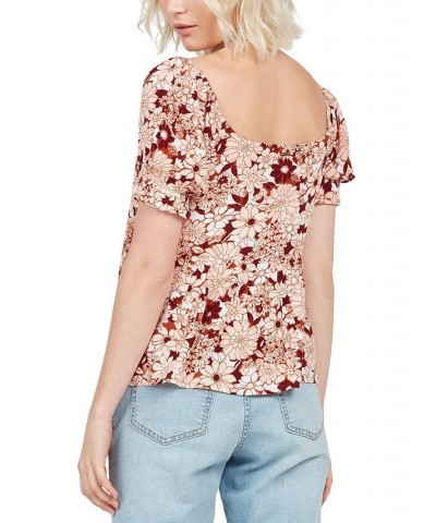 Juniors' Grooovestones Gauze Printed Baby-Doll Top Brown $14.80 Tops