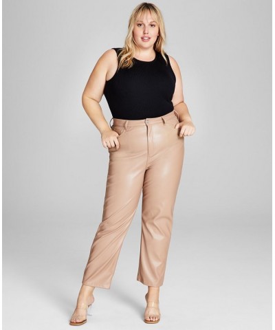 Trendy Plus Size Velvet Bodysuit & Faux-Leather Pants Almond $17.11 Pants