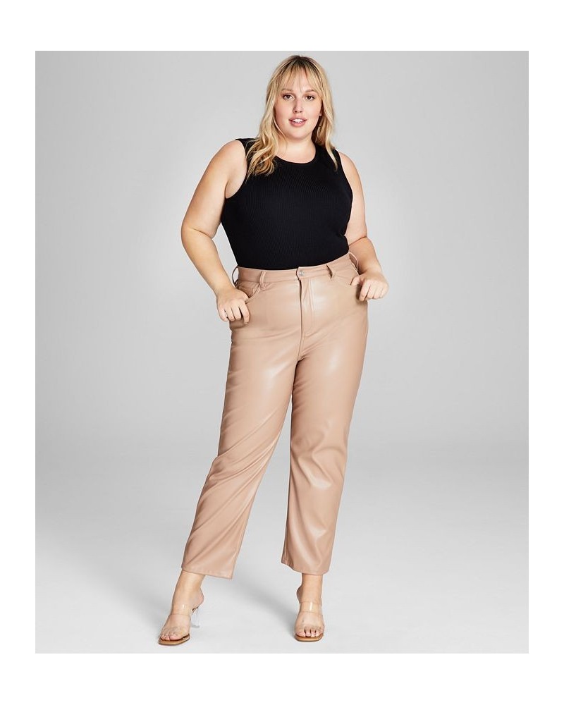 Trendy Plus Size Velvet Bodysuit & Faux-Leather Pants Almond $17.11 Pants