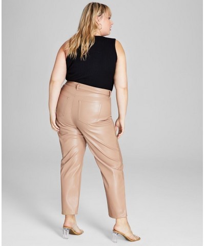 Trendy Plus Size Velvet Bodysuit & Faux-Leather Pants Almond $17.11 Pants