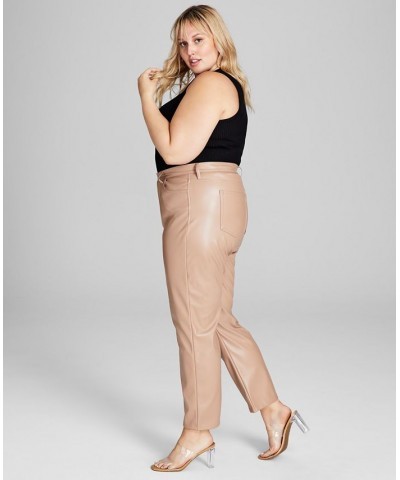 Trendy Plus Size Velvet Bodysuit & Faux-Leather Pants Almond $17.11 Pants