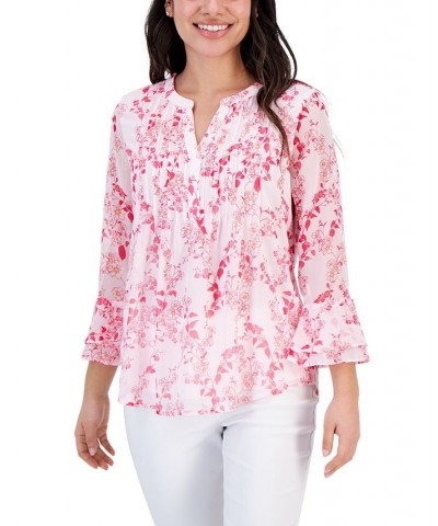 Women's Print Pintuck Top Regular & Petites Pink $18.35 Tops