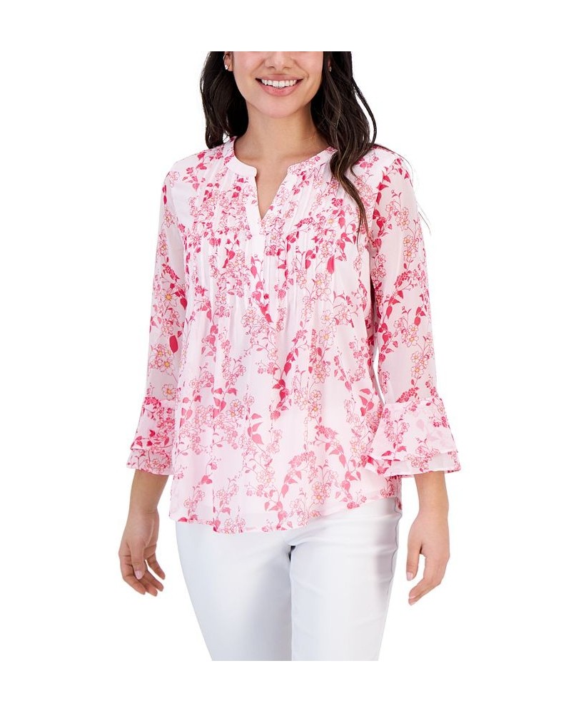 Women's Print Pintuck Top Regular & Petites Pink $18.35 Tops