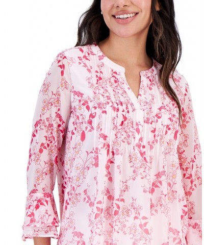 Women's Print Pintuck Top Regular & Petites Pink $18.35 Tops