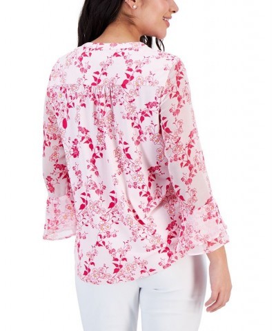 Women's Print Pintuck Top Regular & Petites Pink $18.35 Tops