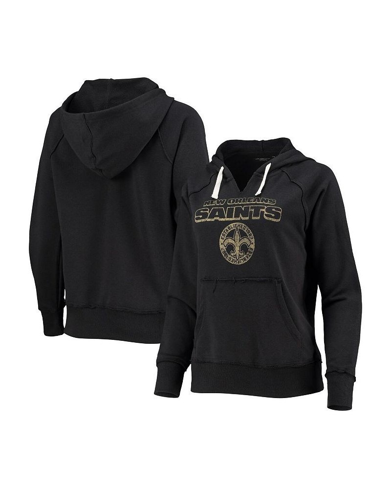 Women's Black New Orleans Saints Raw Edge Raglan Notch Neck Pullover Hoodie Black $45.89 Sweatshirts