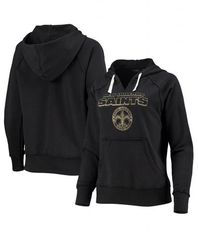 Women's Black New Orleans Saints Raw Edge Raglan Notch Neck Pullover Hoodie Black $45.89 Sweatshirts