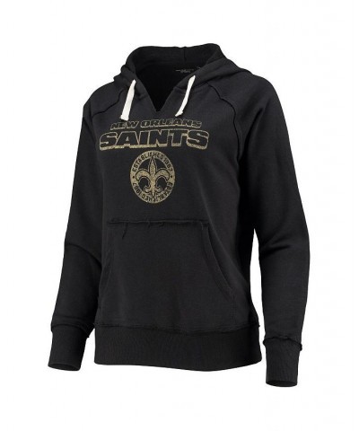 Women's Black New Orleans Saints Raw Edge Raglan Notch Neck Pullover Hoodie Black $45.89 Sweatshirts