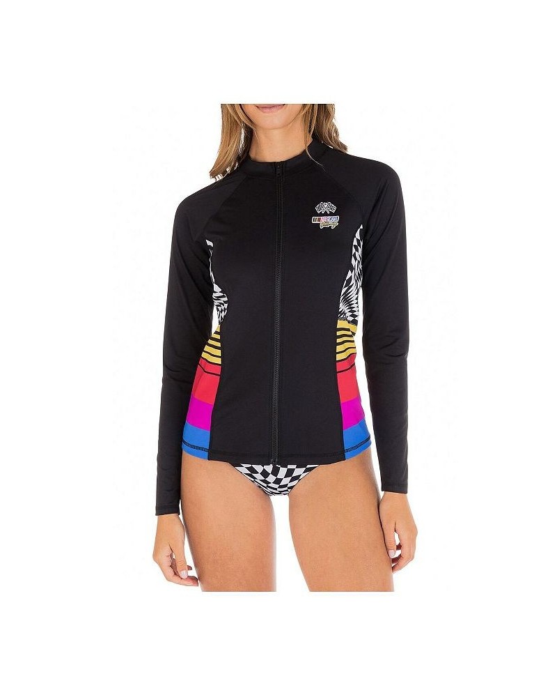 Women's Black NASCAR Color Blocked Rashguard Full-Zip Jacket Black $35.74 Swimsuits