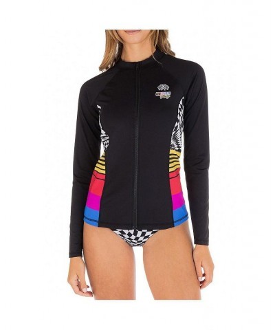 Women's Black NASCAR Color Blocked Rashguard Full-Zip Jacket Black $35.74 Swimsuits