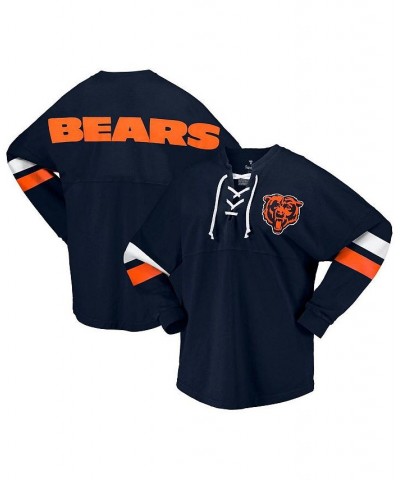 Women's Branded Navy Chicago Bears Spirit Jersey Lace-Up V-Neck Long Sleeve T-shirt Navy $47.50 Tops