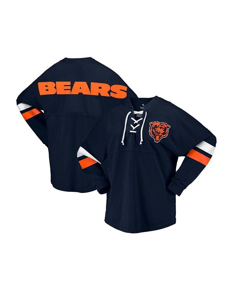 Women's Branded Navy Chicago Bears Spirit Jersey Lace-Up V-Neck Long Sleeve T-shirt Navy $47.50 Tops