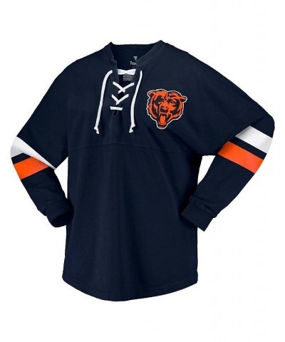 Women's Branded Navy Chicago Bears Spirit Jersey Lace-Up V-Neck Long Sleeve T-shirt Navy $47.50 Tops