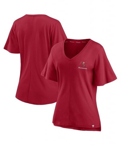 Women's Branded Red Tampa Bay Buccaneers Southpaw Flutter V-Neck T-shirt Red $22.00 Tops