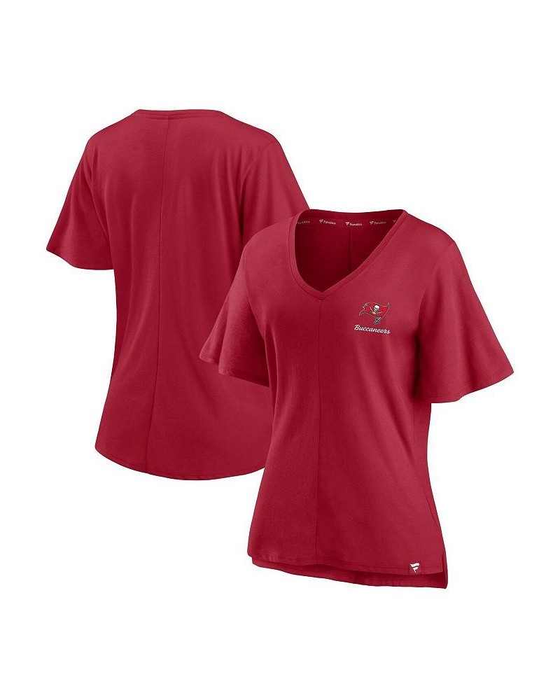 Women's Branded Red Tampa Bay Buccaneers Southpaw Flutter V-Neck T-shirt Red $22.00 Tops