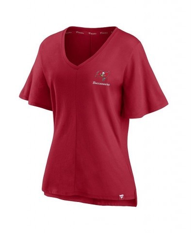 Women's Branded Red Tampa Bay Buccaneers Southpaw Flutter V-Neck T-shirt Red $22.00 Tops