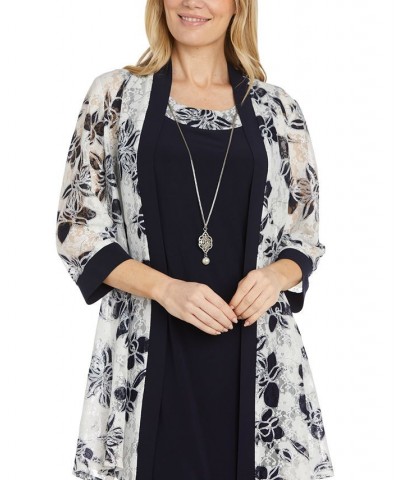 Women's Lace Jacket & Necklace Dress Navy/White $39.24 Dresses