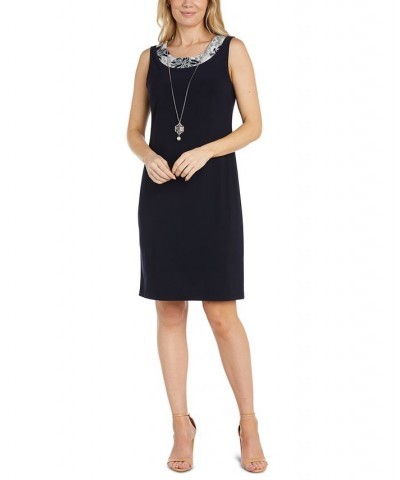 Women's Lace Jacket & Necklace Dress Navy/White $39.24 Dresses