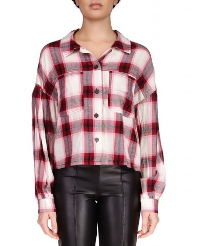 Plaid Flannel Button Down Top Pink $22.01 Tops