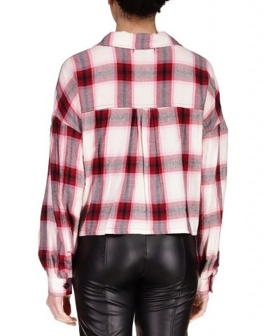 Plaid Flannel Button Down Top Pink $22.01 Tops