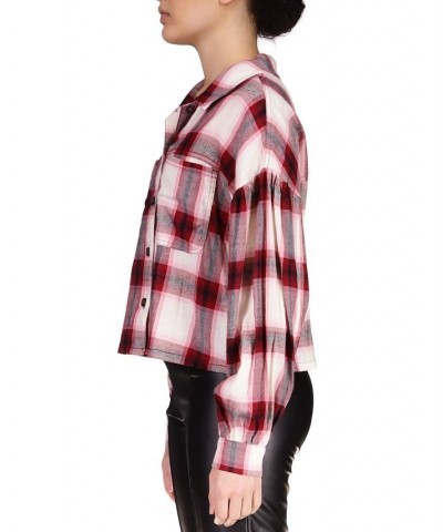 Plaid Flannel Button Down Top Pink $22.01 Tops